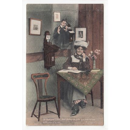 Telephone Couple Romantic Greetings Postcard J Welch & Sons B