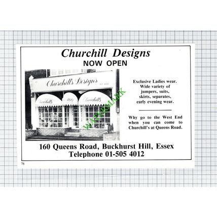Churchill Designs Buckhurst Hill Essex Advert - 1981 Cutting