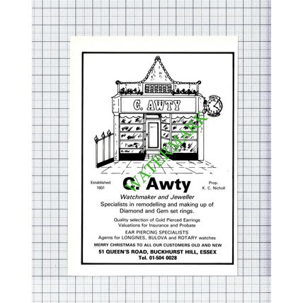 C Awty Watchmaker Buckhurst Hill Essex KC Nicholl Advert - 1981 Cutting