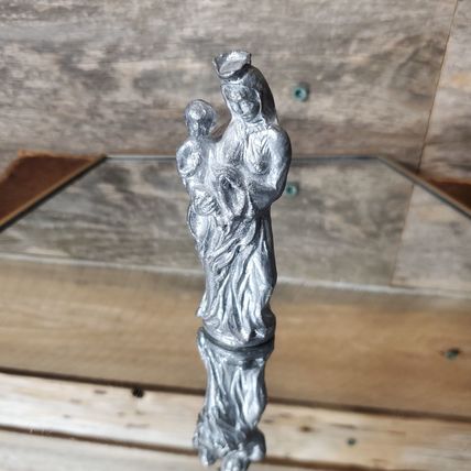 Vintage Solid Pewter Virgin Mary Holding Child Jesus - 4"