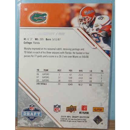 2009 Upper Deck Draft Edition LOUIS MURPHY (Florida/Raiders) Rookie Card #86