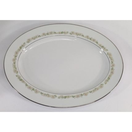 Noritake Trilby 6908 Serving Platter Daisies Silver Rim - 13 3/4”