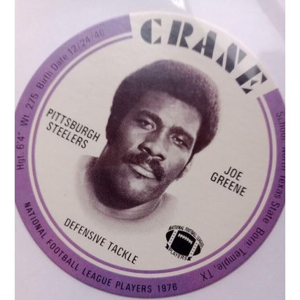 1976 Crane Football Disc # Joe Greene (HOF) - Pittsburgh Steelers (EX)