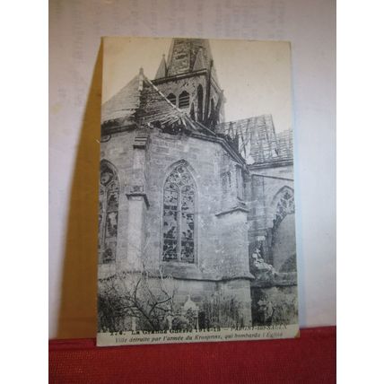Bomb damage, PARGNY-SUR-SAULX, FRANCE used antique postcard WW1 1915 pm =