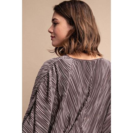 Satin Pleated Drawstring Top With Snap Button