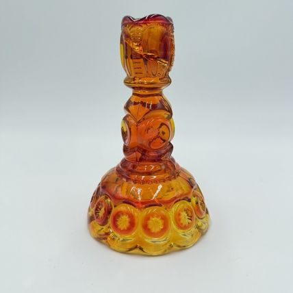 Vintage LE Smith Glass Moon & Stars Amberina Glass Candle Sticks 6” Orange Amber