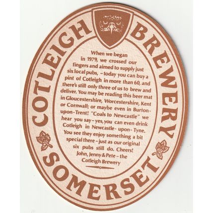 BEER MAT - COTLEIGH BREWERY - TAWNY BITTER - (Cat No 003) - (1987)