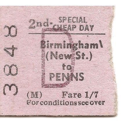 B.T.C. Edmondson Ticket - Birmingham New Street to Penns