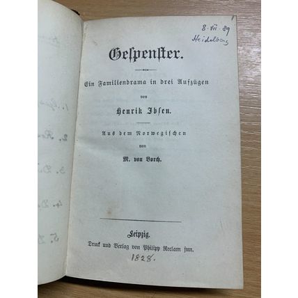 RARE* c1890s HENRIK IBSEN GESPENSTER (GHOSTS) GERMAN FICTION ANTIQUE BOOK (P3)
