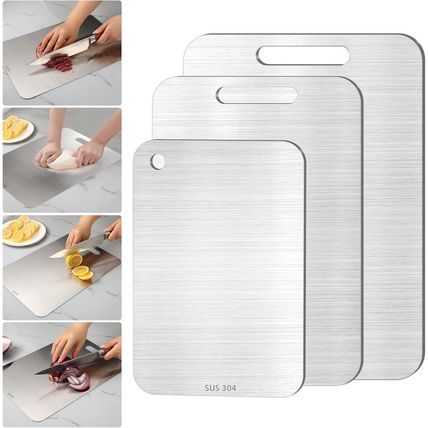 3Pcs Titanium Cutting Boards - 100% Pure Titanium, Double-Sided, Food Grade, Rus