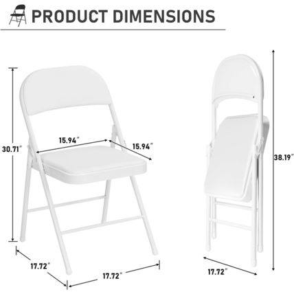 18 Pack White Folding Chairs with Padded Cushion and Back for outside Portable S