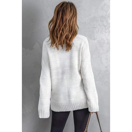 White V neck Drop Shoulder Knitted Sweater
