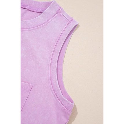 Phalaenopsis Mineral Wash Patched Chest Pocket Casual Tank Top