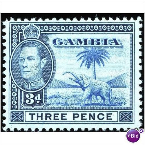 Gambia KGVI 1938 3d Light Blue & Grey Blue Mounted Mint MM SG 154 stamp elephant