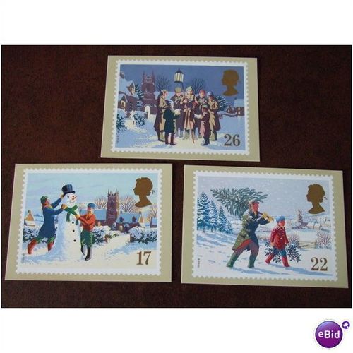 1990 Christmas GB PHQ 131 mint set of 5 cards Snowman Ice skating carol singing