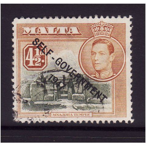 MALTA 1948 SG241 4 1/2d OLIVE GREEN & YELLOW BROWN FINE USED #3