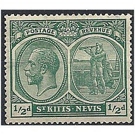 St Kitts Nevis 1921 SG37 1/2d Blue-Green Mounted Mint . .