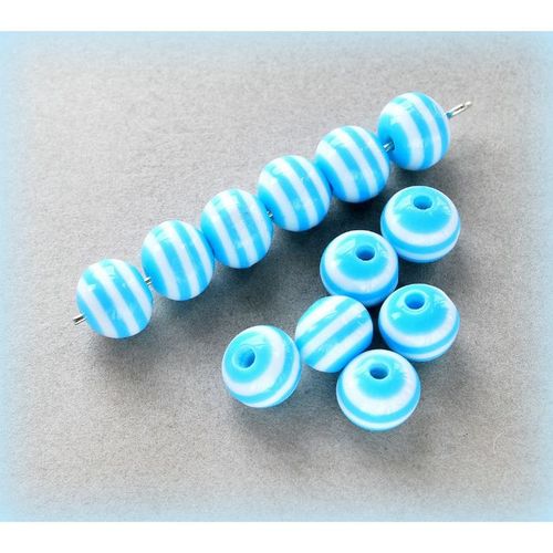 15 no Candy Stripe Blue Acrylic 8 mm Round Beads Jewellery Making 2324