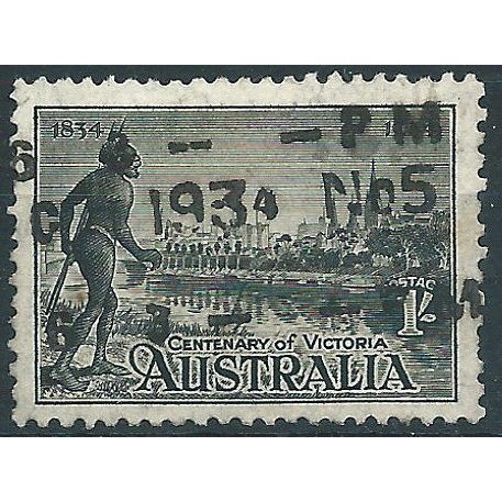 Australia 1934 SG149a 1/- Black Centenary of Victoria Good+ Used .. ..