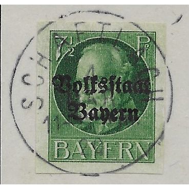 GER (BAVARIA) 1919 7.5pf KING LUDWIG III' (OVPT)(IMPERFED) FINE USED(EBID65-436)