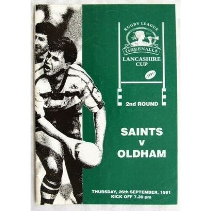 1991 programme St. Helens v. Oldham, Lancashire Cup 2nd round