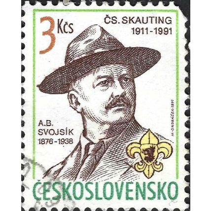 CZECHOSLOVAKIA, SCOUTS, A. B. Svojsik, Czech Founder, green & brown 1992, 3Kcs