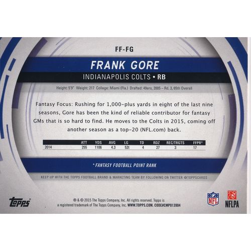 2015 Topps Football Fantasy Focus FF-FG Frank Gore Indianapolis Colts