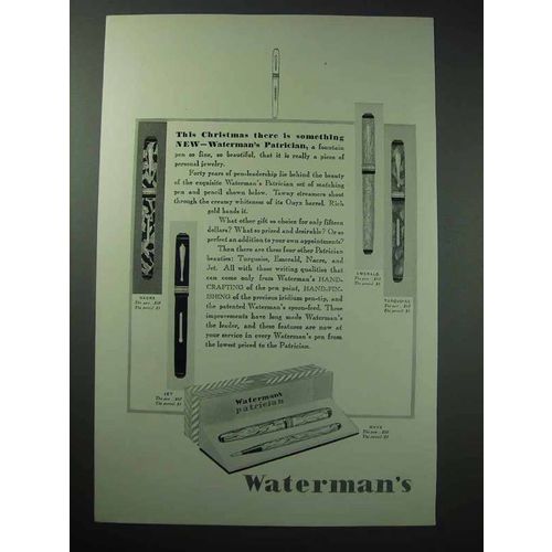 1929 Waterman Patrician Pen Ad - Onyx Nacre Jet Emerald