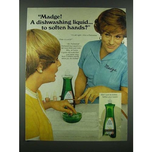 1970 Palmolive Diswashing Liquid Ad - Madge! Soften Hands?
