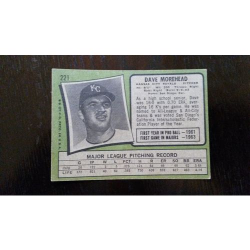 1971 Topps Card # 221 Dave Morehead Poor (1) Kansas City Royals