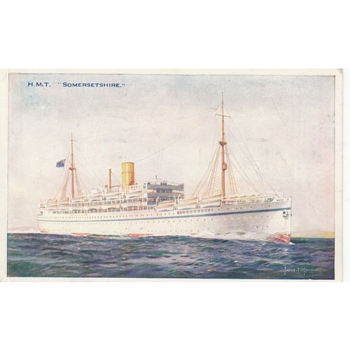 James S Mann Drawn Bibby Line H.M.T. Somersetshire Shipping Postcard (S12318)