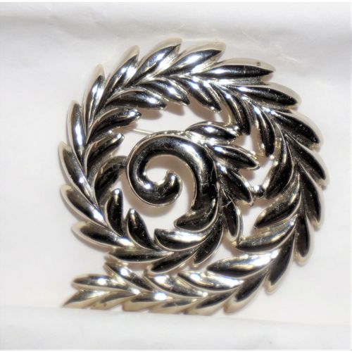 Monet Signed Swirl Brooch Silver Tone Bright Finish 3" Costume Jewelry