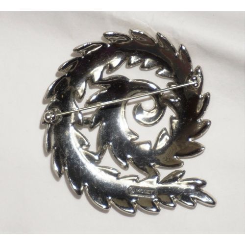 Monet Signed Swirl Brooch Silver Tone Bright Finish 3" Costume Jewelry