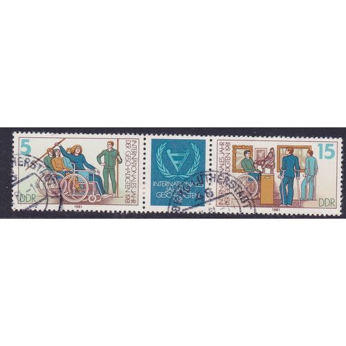EAST GERMANY DDR 1981 YEAR OF DISABLED SET SE-TENANT PLUS LABEL USED SGE2334-5