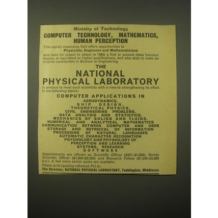 1966 National Physical Laboratory Ad - Ministry of Technology