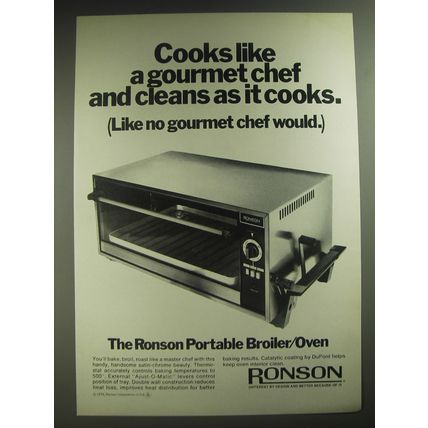 1974 Ronson Portable Broiler/Oven Ad - Cooks like a gourmet chef and cleans