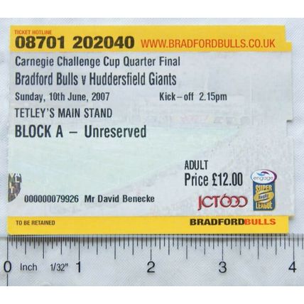 2007 ticket Bradford Bulls v Huddersfield Giants Quarter final, adult