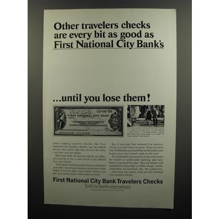 1966 First National City Bank Travelers Checks Advertisement