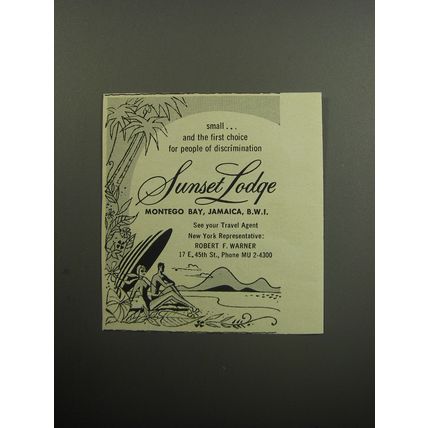1957 Sunset Lodge Advertisement - first choice for people of discrimination