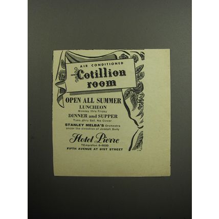 1957 Hotel Pierre Advertisement - Air conditioned Cotillion Room
