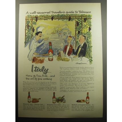 1957 Tabasco Sauce Ad - Italy home of fine arts.. and the art of fine cooking
