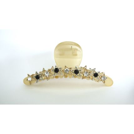 Clear transparent lite golden beige crystal star hair claw clip for fine, thin