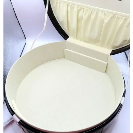 Round Black & White Jewellery Box with White Bow & Handles 43 CM Gift Storage