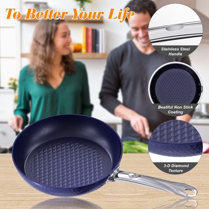 3D Sets Non Stick 3 Pieces Blue Diamond Cookware Less Oil
