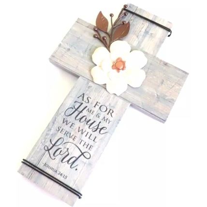 Joshua 24:15 Wall Cross Floral 27.5 CM Gift Christian Home Decor Jesus Faith