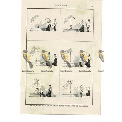Water-Mark of Gallantry, Victorian Cartoon, Book Illustration (Print), 1895