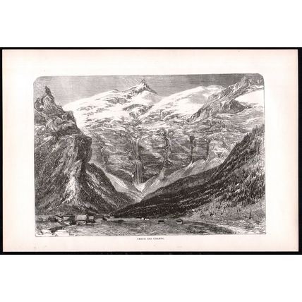 CREUX DES CHAMPS 1880 Switzerland Mountains Alps Waterfalls ANTIQUE ENGRAVING