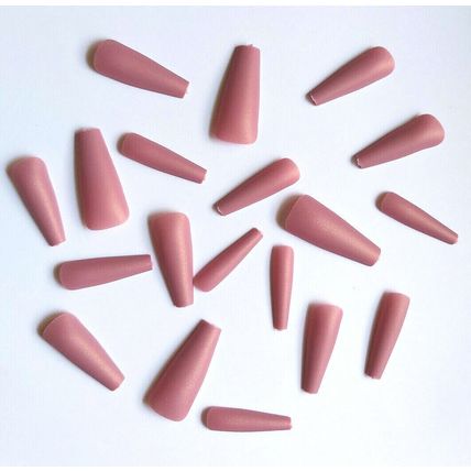 False Nails 20 Nude matte Shimmer Pink Long Coffin Press On Full Cover set fake