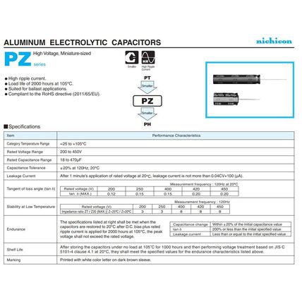 2 x 100uF 400V 105°C Nichicon 105 High reliability PZ Capacitor Long Life NEW