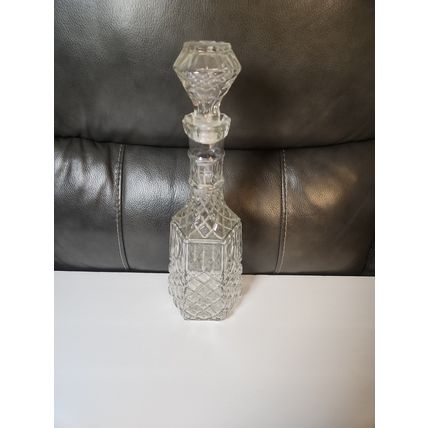 14" Vintage Libbey Cambridge Diamond Cut Glass Decanter Stopper Whiskey Bourbon